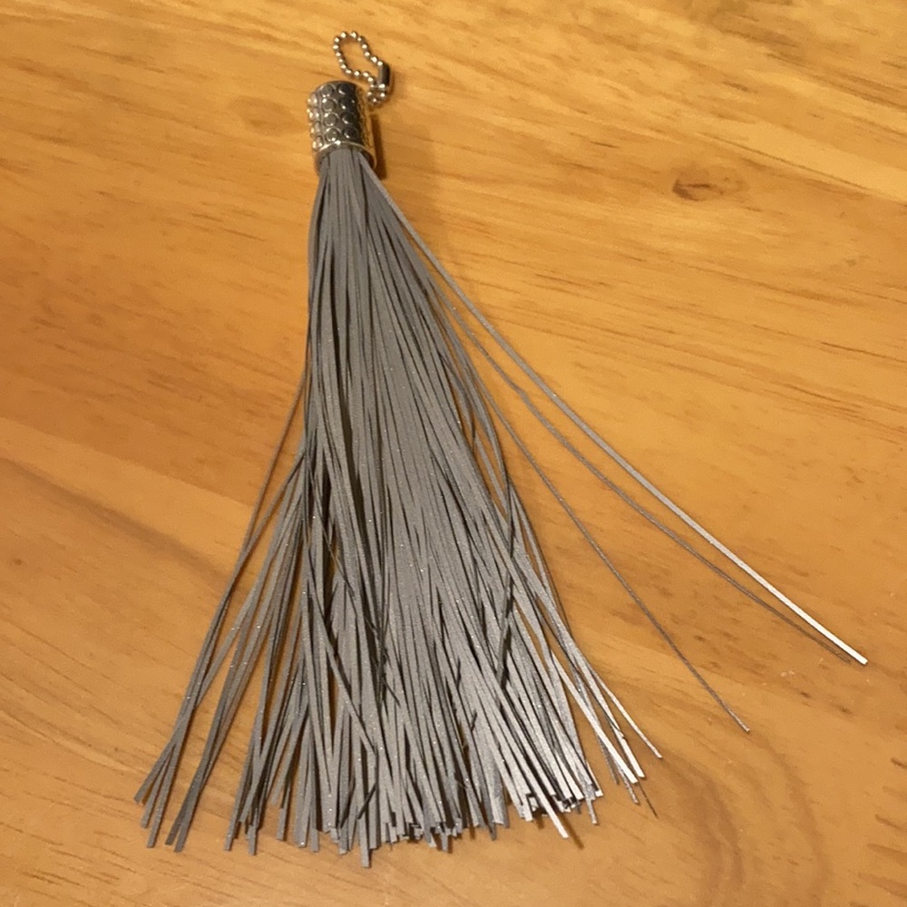 Grey reflective traffic safety visibility tassel fringe bag charm